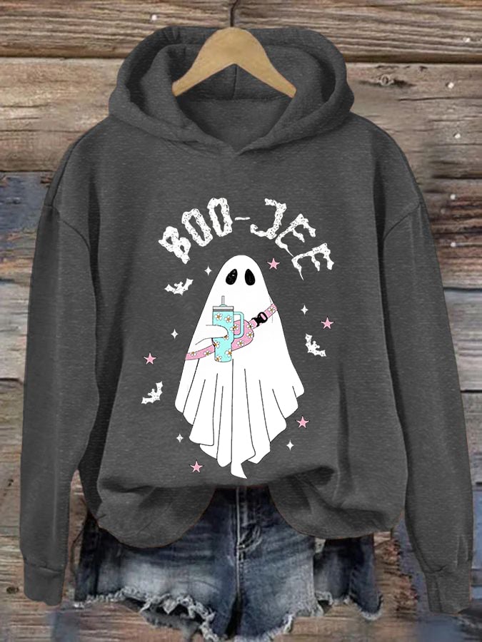 Women's Halloween Boo Jee Cute Ghost Casual Hoodie