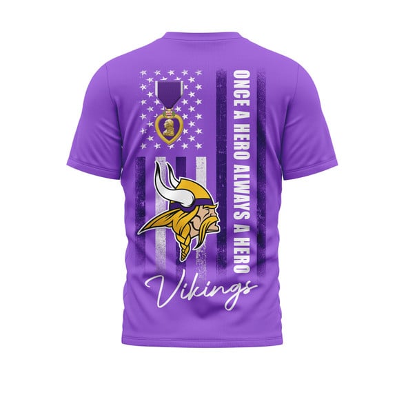 Minnesota Vikings | Premium National Purple Heart Day 3D Shirt HI