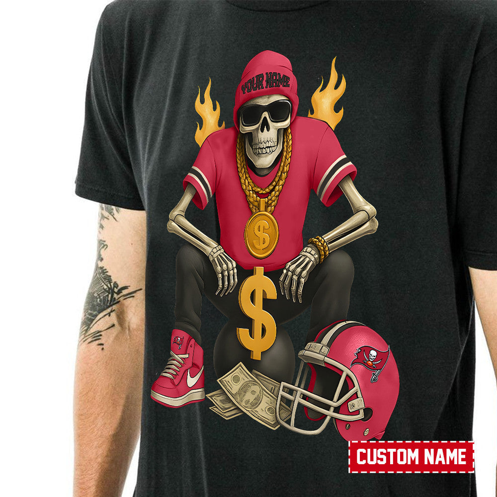 American Football Cool Skeleton Black Tshirt Personlized Name Gift For Fan 28