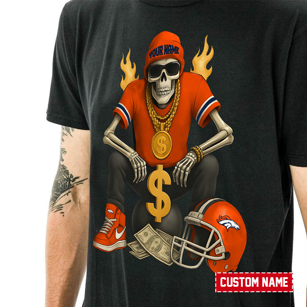 American Football Cool Skeleton Black Tshirt Personlized Name Gift For Fan 13