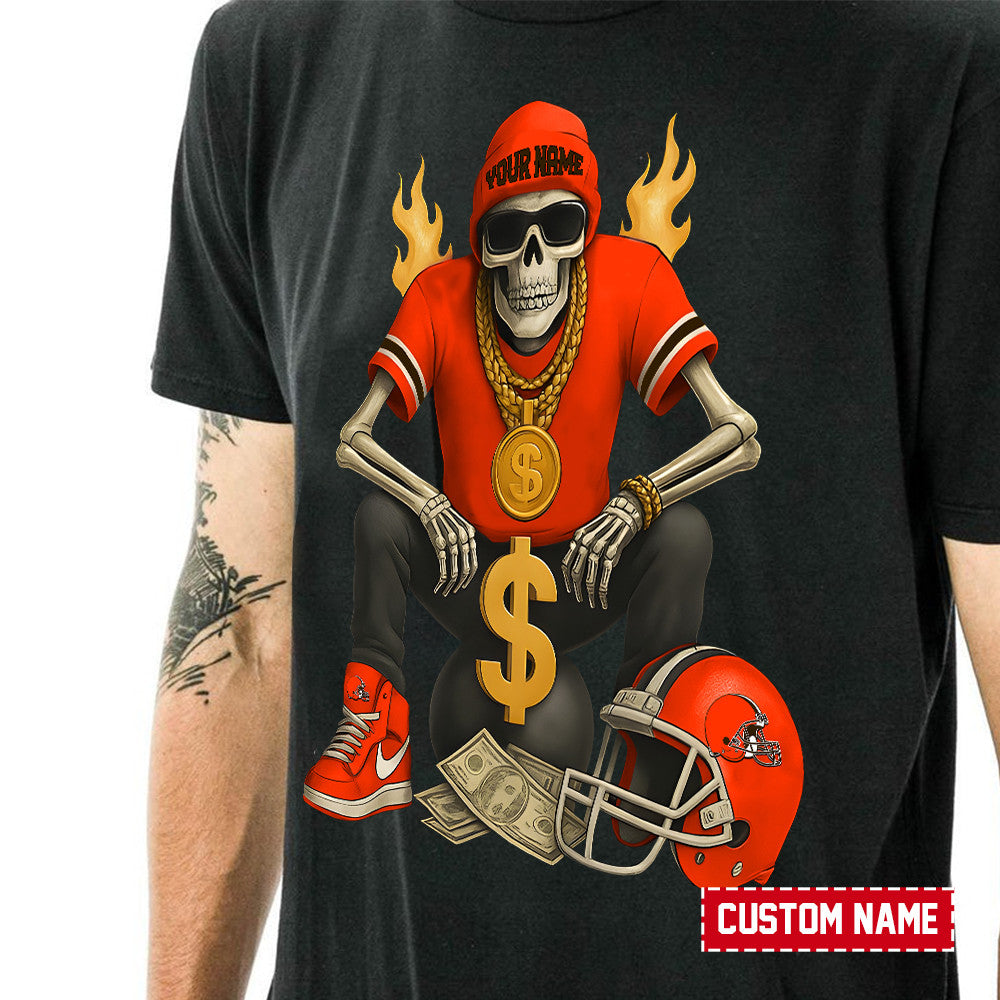 American Football Cool Skeleton Black Tshirt Personlized Name Gift For Fan 07