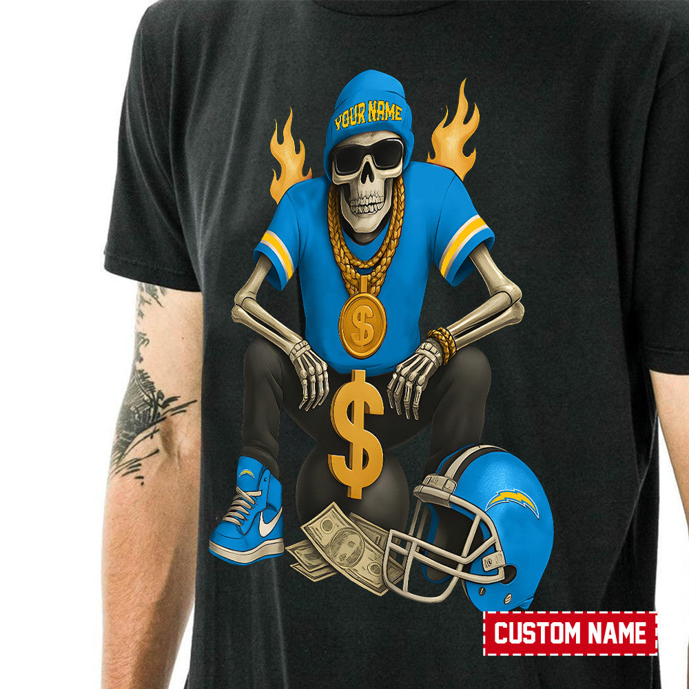 American Football Cool Skeleton Black Tshirt Personlized Name Gift For Fan 16