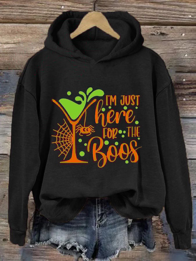 Women's Funny Halloween I’m Just Here for the Boos Printing Casual Hoodie