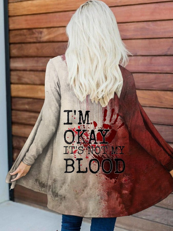 Women'S I'M Okay It'S Not My Blood Print Cardigan