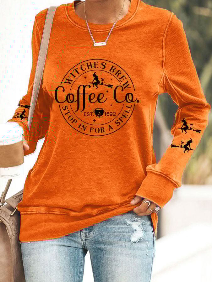 Women's Halloween Funny Coffee Co Witches Brew Printed Sweatshirt