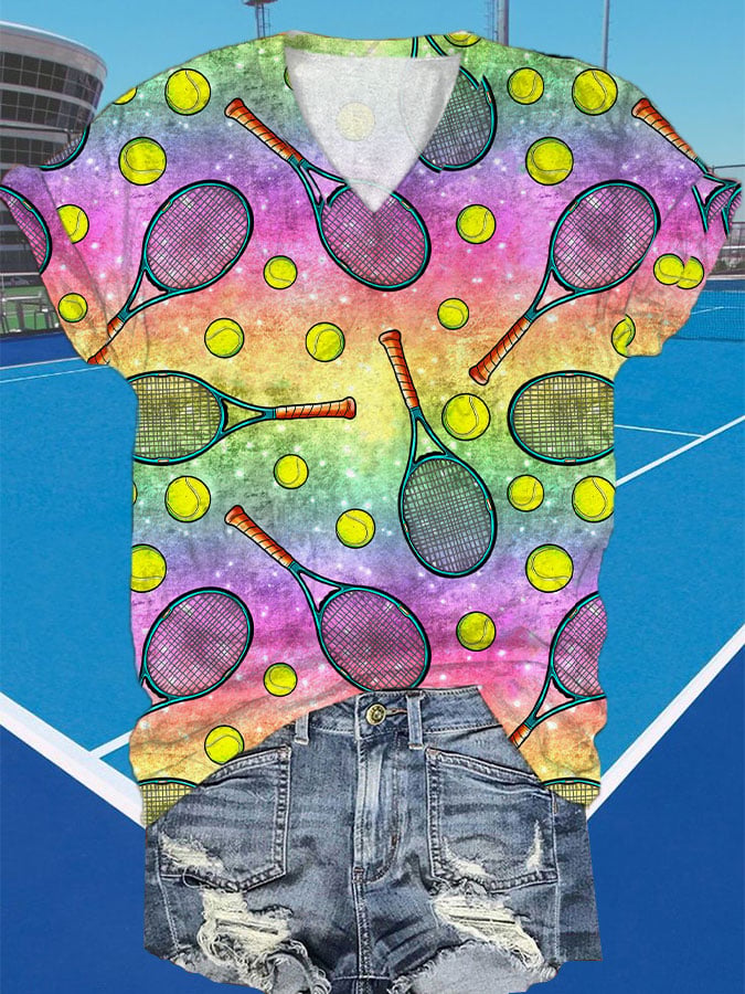 Women's Funny Tennis Tennis Lover Print V-Neck T-Shirt