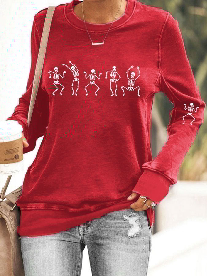 Women's Halloween Dancing Skeleton Casual Sweatshirt