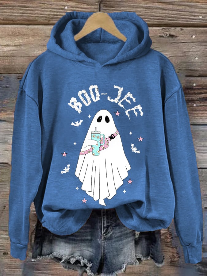 Women's Halloween Boo Jee Cute Ghost Casual Hoodie