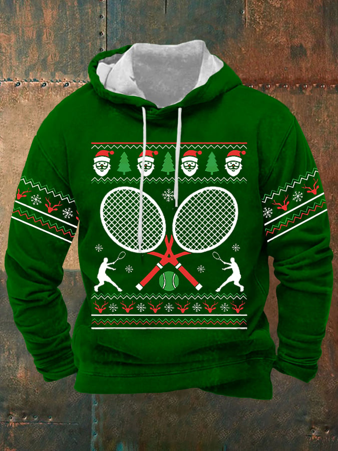 Men's Christmas Tennis Racket Print Hooded Sweatshirt