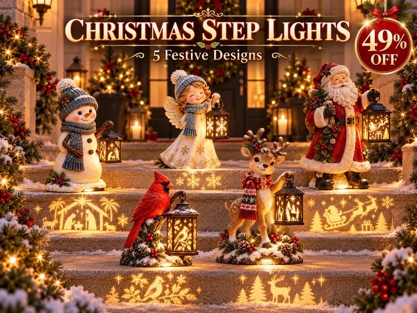 🔥HOT SALE🔥⛄ Last Day 49% Snowman Nativity GlowTM✨ – Solar Christmas Step Light with Holy Family Projection