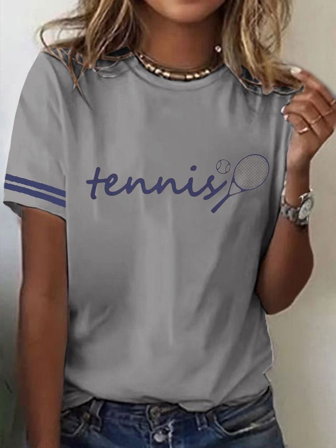 Women's Tennis Printed Round-Neck Casual T-Shirt