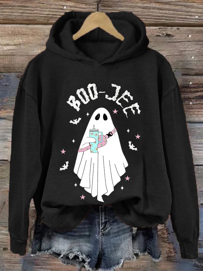 Women's Halloween Boo Jee Cute Ghost Casual Hoodie