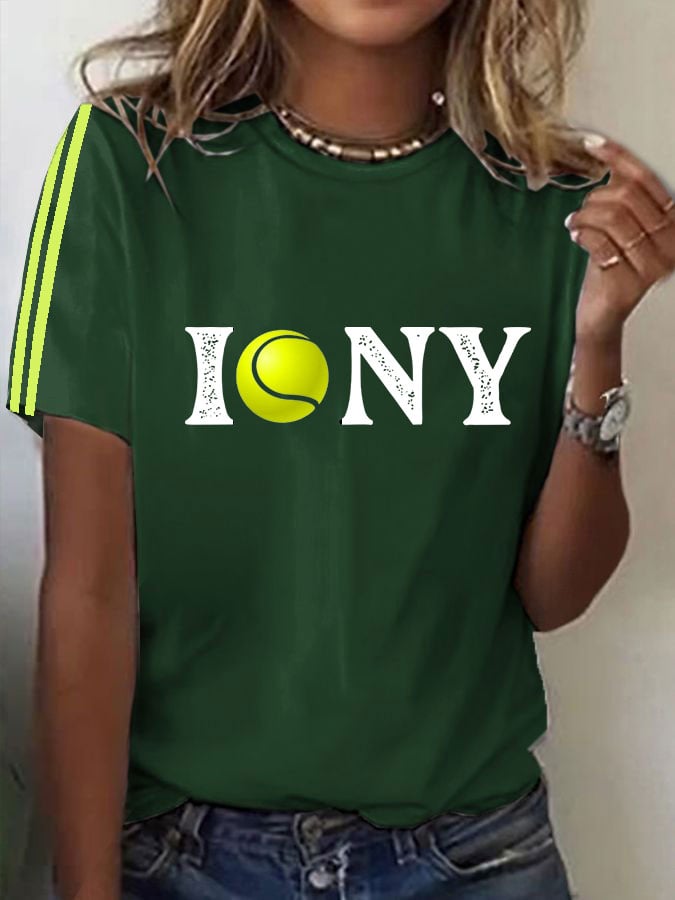 Women's Tennis Printed Round-Neck Casual T-Shirt