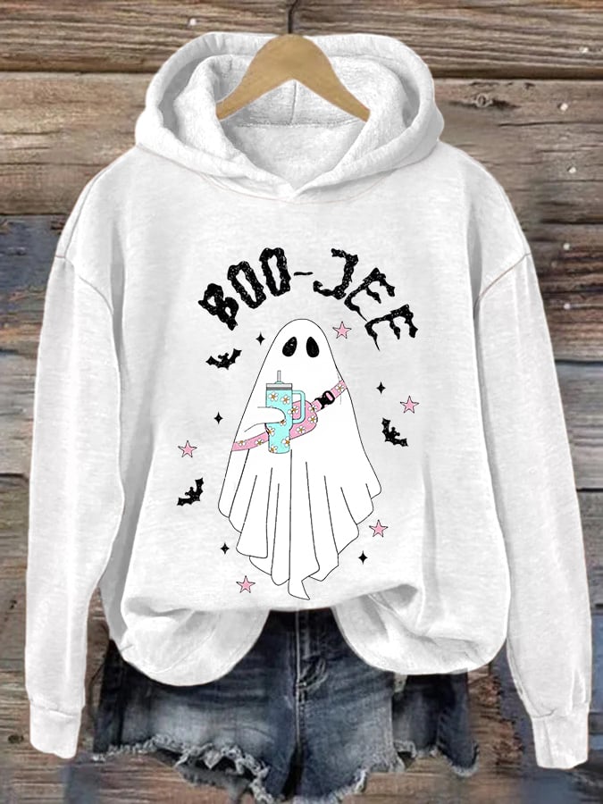 Women's Halloween Boo Jee Cute Ghost Casual Hoodie