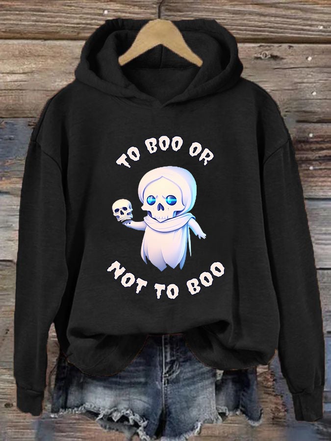 Women's "To boo or not to boo" printed casual hooded sweatshirt