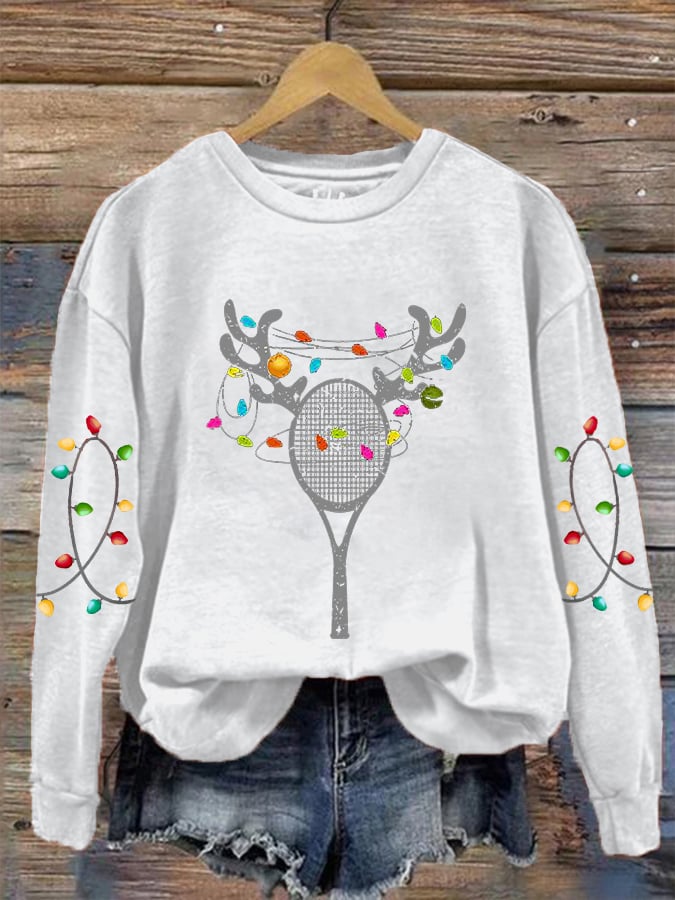 Women's Christmas Tennis Racket Printed Casual Sweatshirt