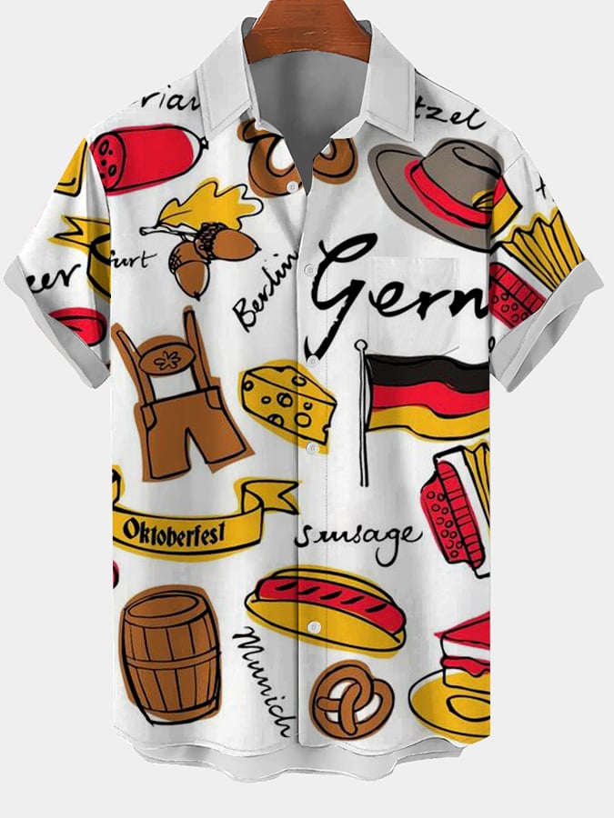 Stylish Oktoberfest beer print short sleeve shirt for men