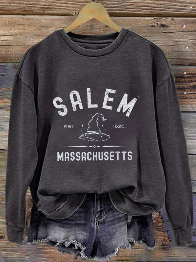 Women's Salem Massachusetts Print Round Neck Long Sleeve Sweatshirt