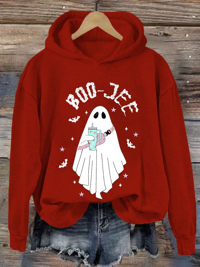 Women's Halloween Boo Jee Cute Ghost Casual Hoodie