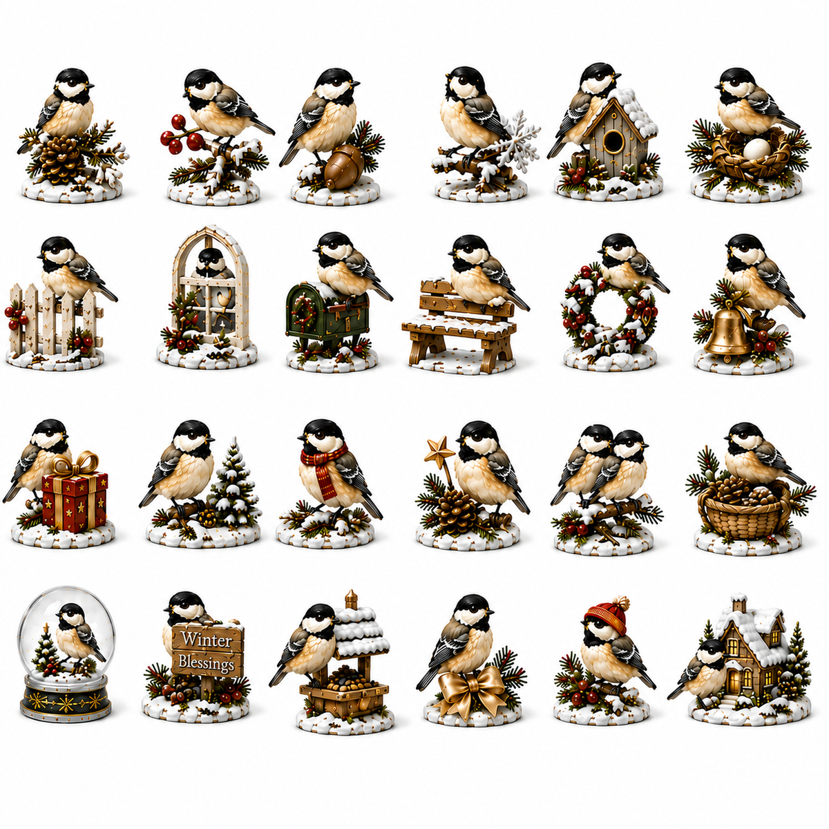24-Day Chickadee Advent Calendar | Autumn & Winter Cottage Collectible Gift