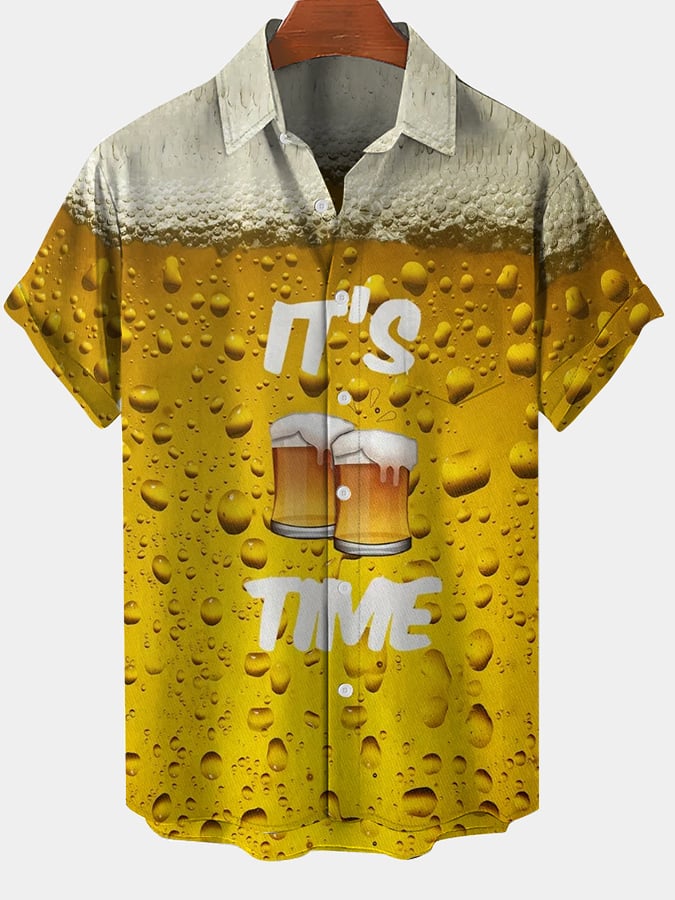 Stylish Oktoberfest beer print short sleeve shirt for men