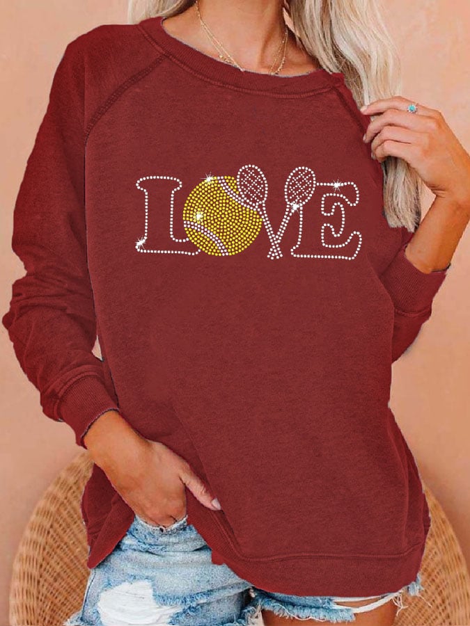 Women's love tennis rhinestone print sweatshirt