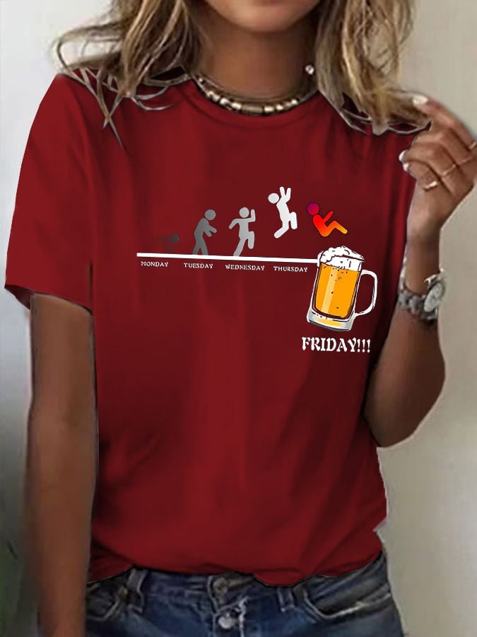 WOMen's Oktoberfest Beer Printed 100% Cotton Short Sleeve T-Shirt