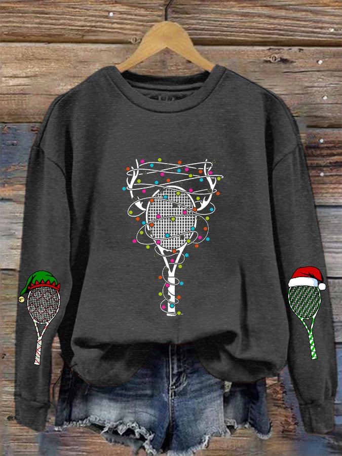 Women's Christmas Tennis Racket Printed Casual Sweatshirt
