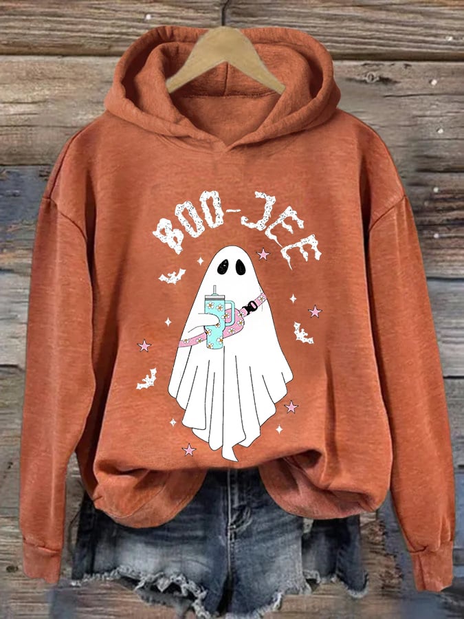 Women's Halloween Boo Jee Cute Ghost Casual Hoodie