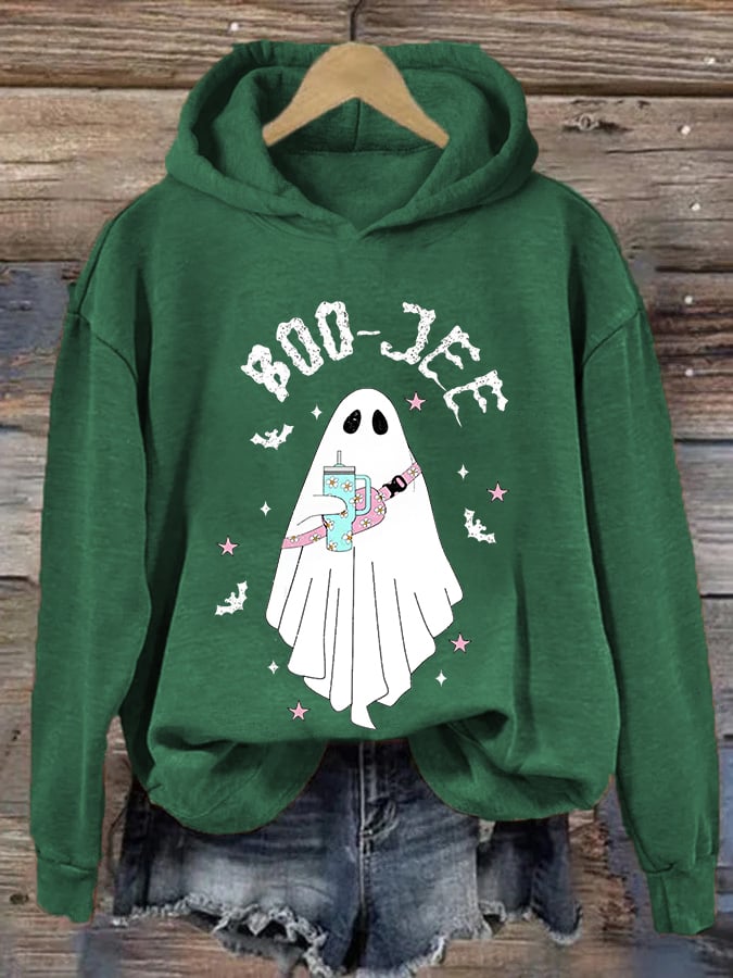 Women's Halloween Boo Jee Cute Ghost Casual Hoodie