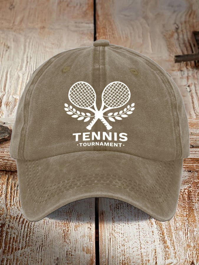 Unisex Tennis Print Distressed Washed Hat