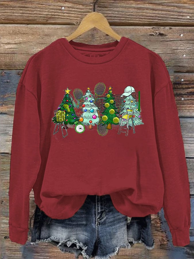 Women's Tennis Christmas Tree Print Sweatshirt