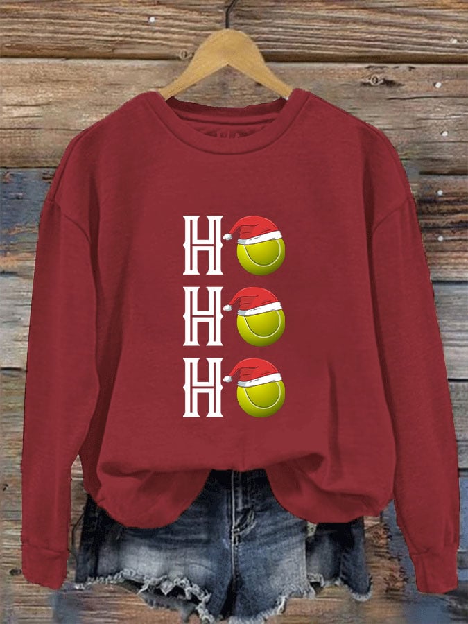 Women's Tennis Christmas "HO,HO,HO" Printed Sweatshirt