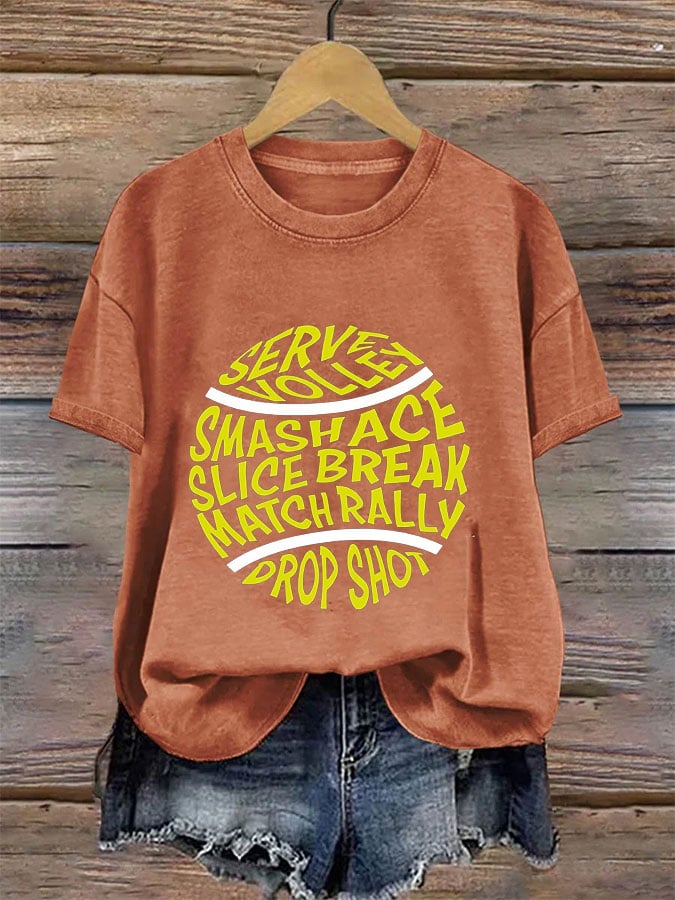 Women's Tennis Printed Round-Neck Casual T-Shirt