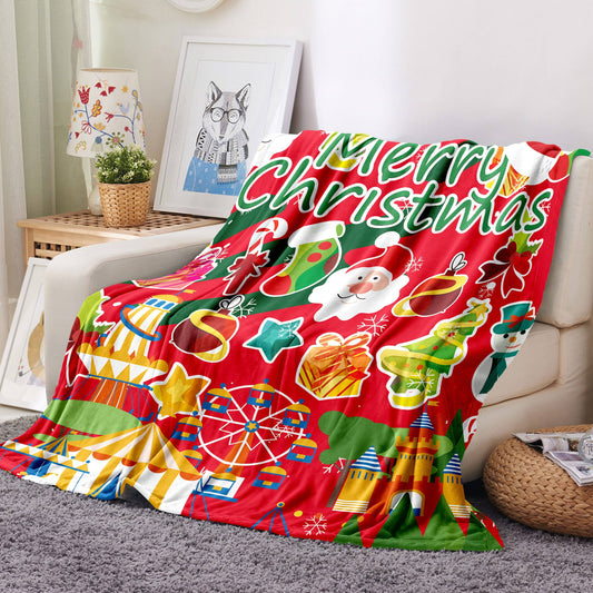 Cozy and Festive: Cartoon Christmas Elements Flannel Blanket for All-Season Comfort and Gifting