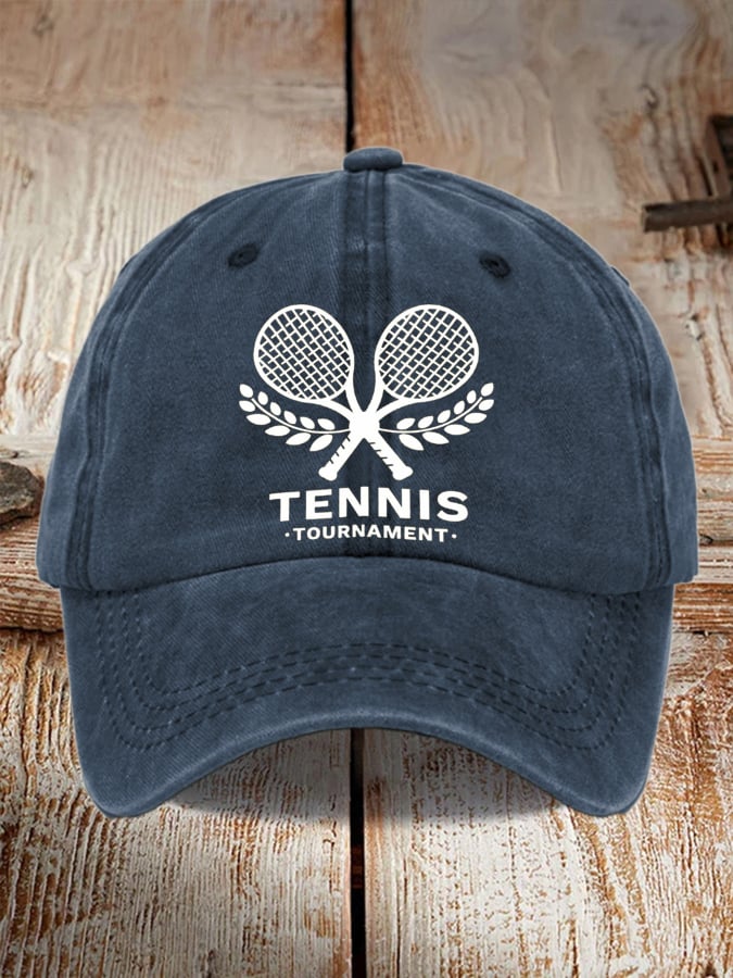 Unisex Tennis Print Distressed Washed Hat