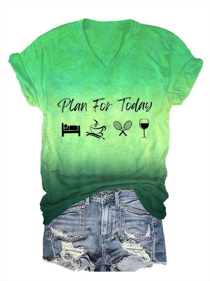 Women's Plan For Today Tennis Print V-Neck T-Shirt