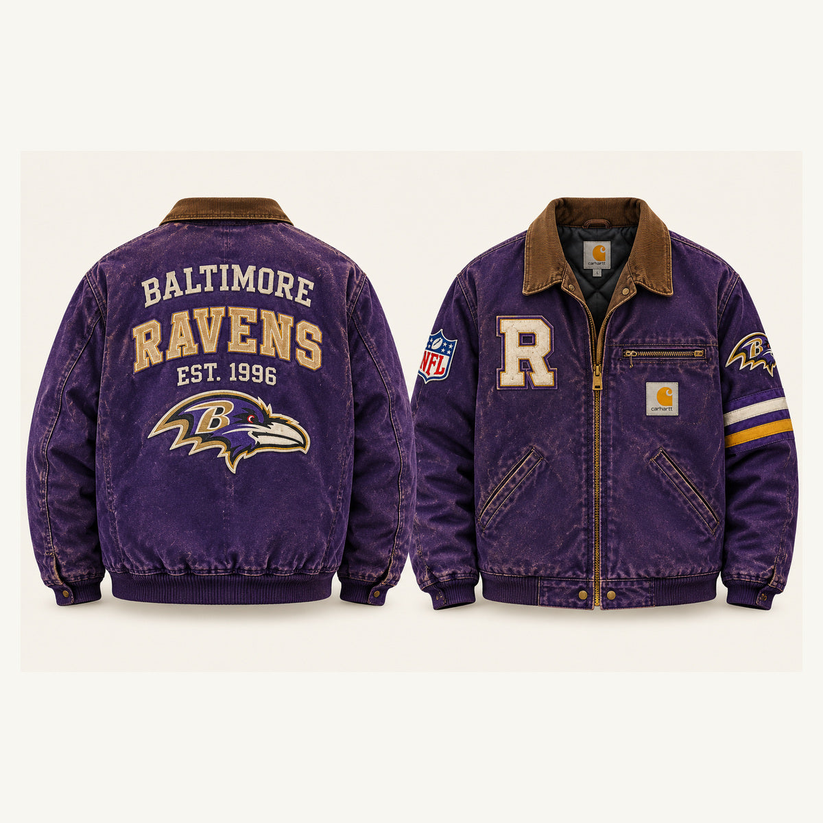 UNISEX BALTIMORE RAVENS SHERPA LINED OVERSIZED WORKWEAR WINTER PARKA JACKET