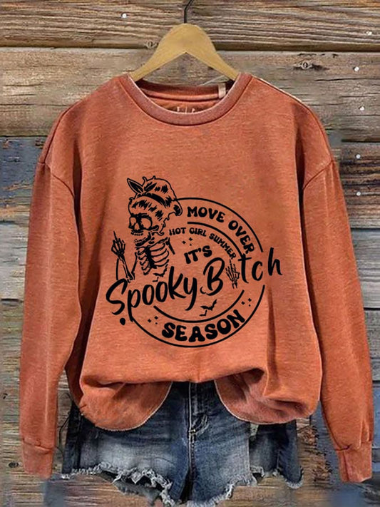 Women's Funny Halloween Spooky Bitch Season Move Over Hot Girl Summer Printed Sweatshirt