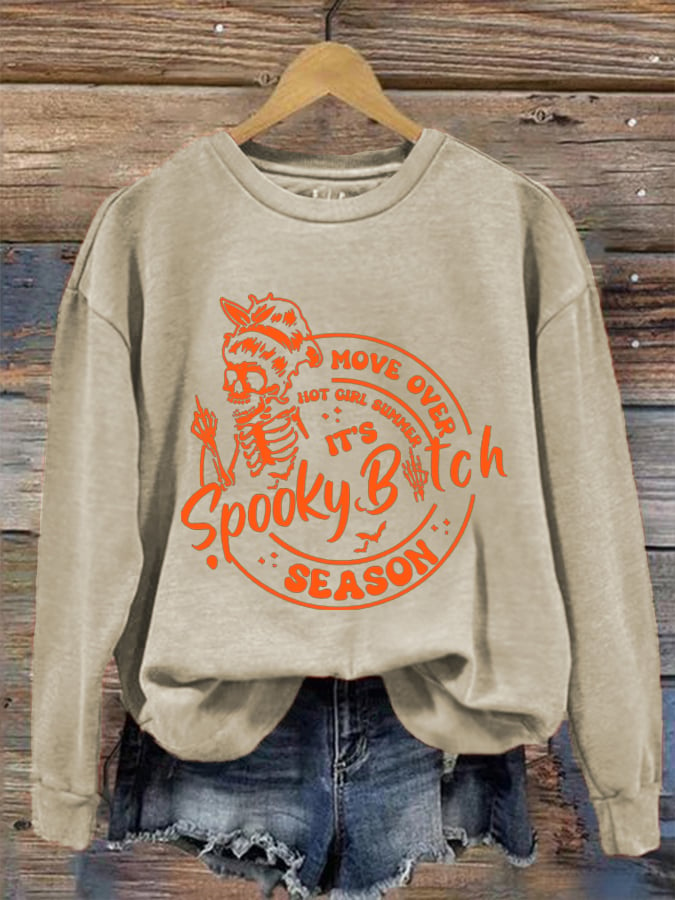 Women's Funny Halloween Spooky Bitch Season Move Over Hot Girl Summer Printed Sweatshirt