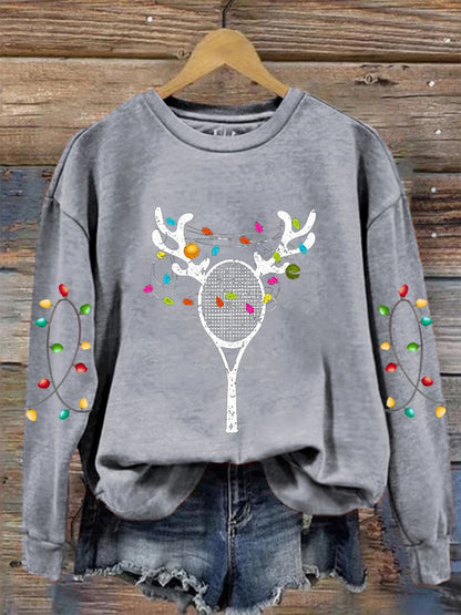 Women's Christmas Tennis Racket Printed Casual Sweatshirt