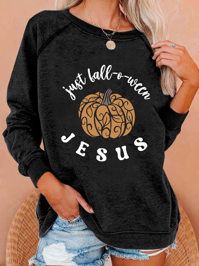 Women's Just Fall-o-ween Jesus Print Sweatshirt