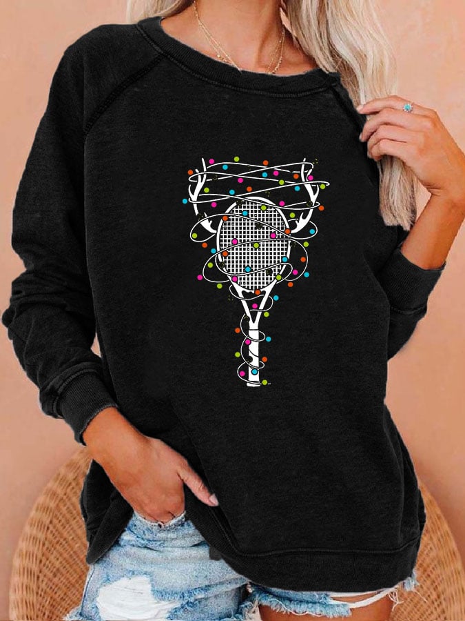 Women's Tennis Christmas Elk Lantern Printed Sweatshirt