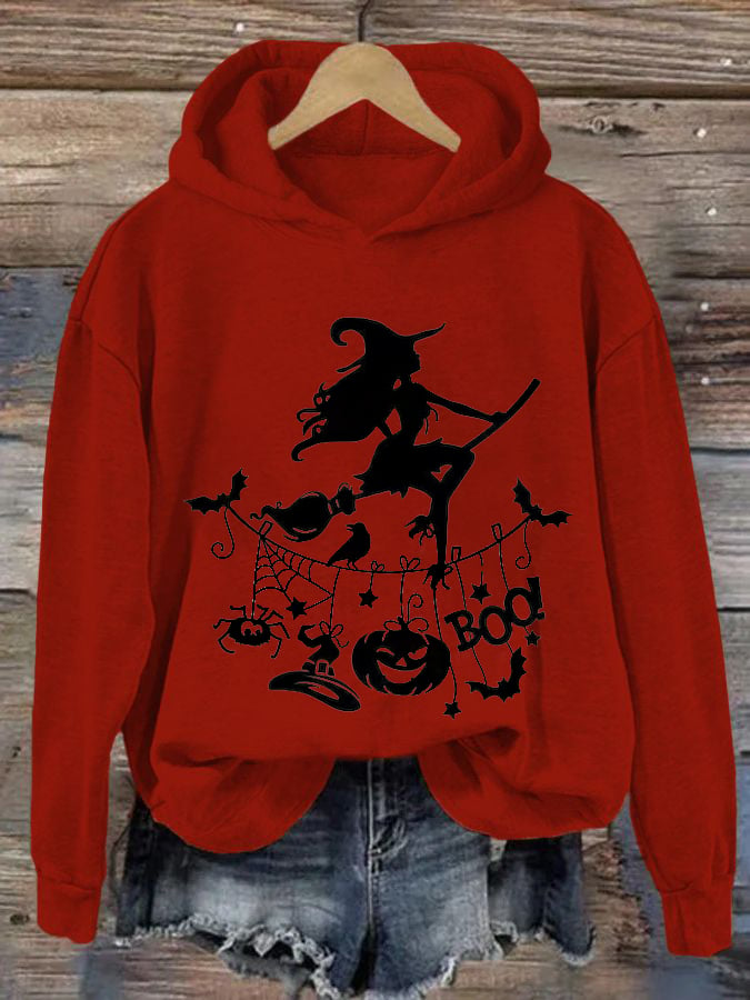 Women's Funny Halloween Witch Boo Printed Casual Hoodie