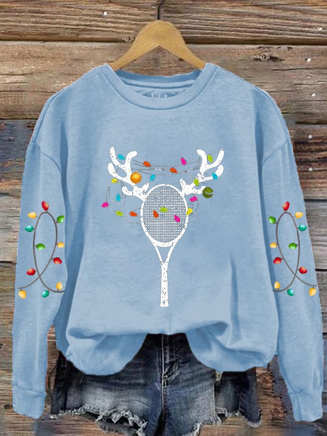 Women's Christmas Tennis Racket Printed Casual Sweatshirt