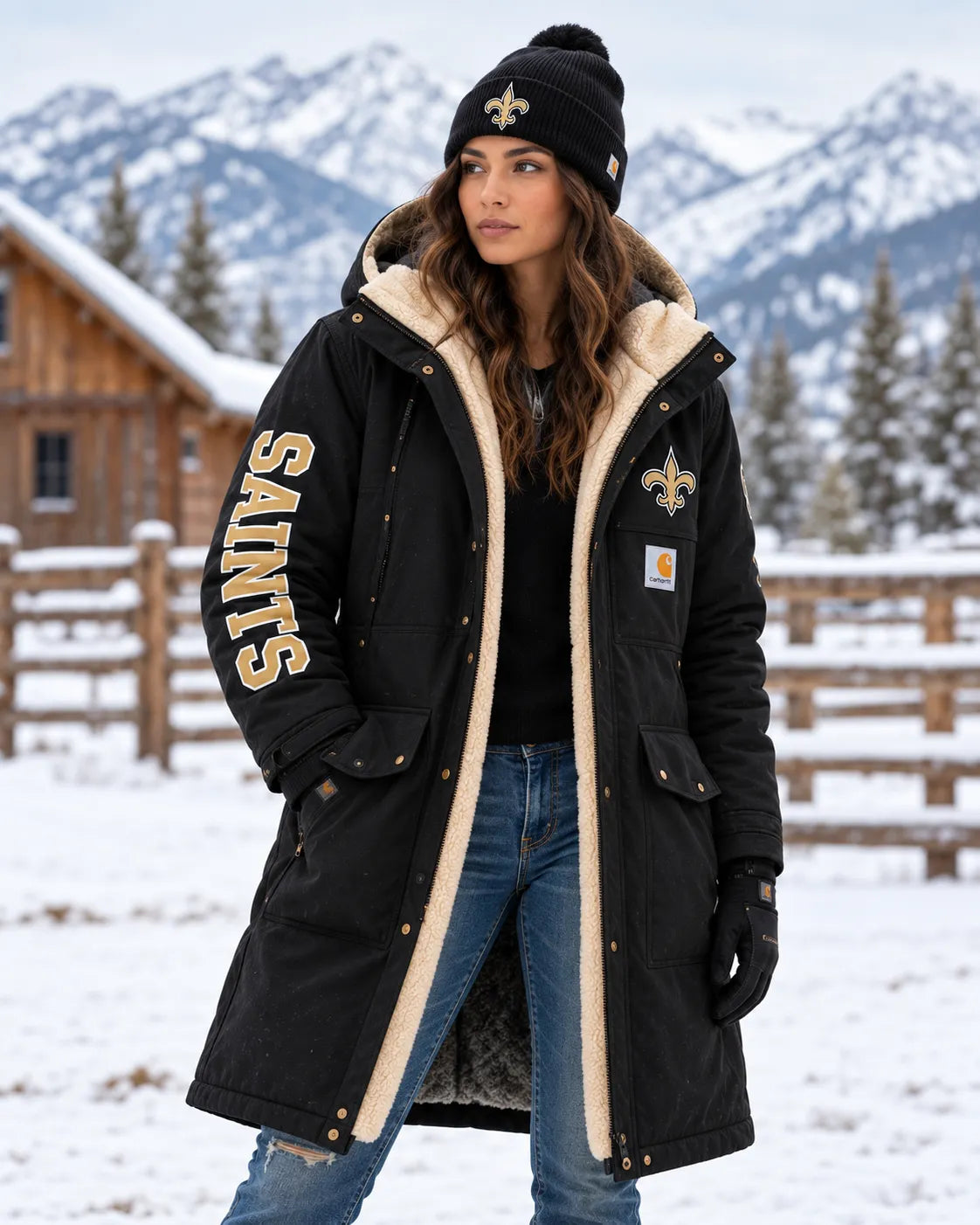 NEW ORLEANS SAINTS UNISEX SHERPA LINED LONG WINTER PARKA JACKET