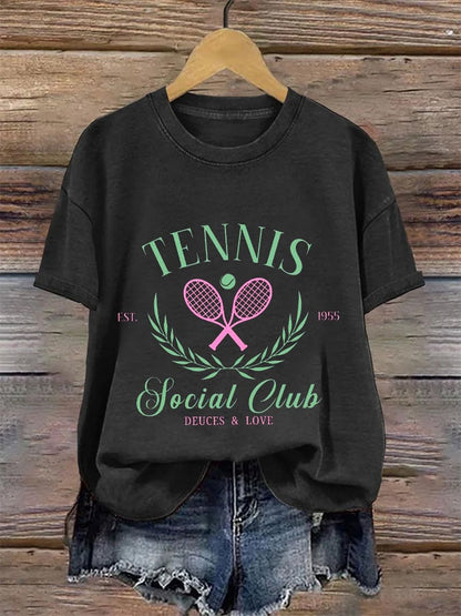 Women's Tennis Printed Round-Neck Casual T-Shirt