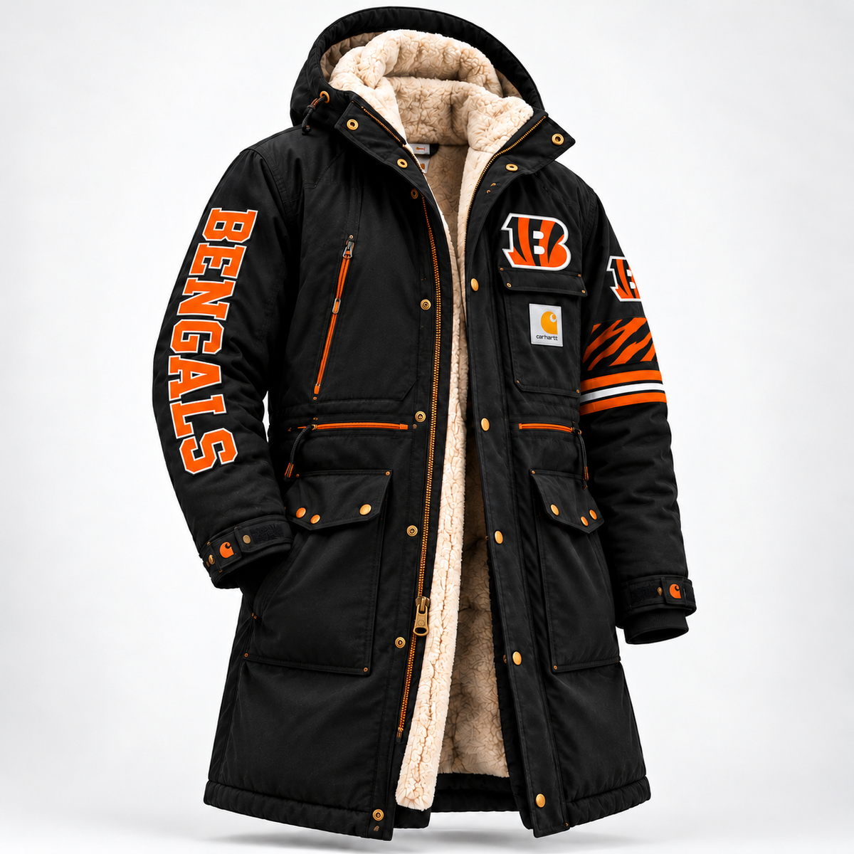 UNISEX CINCINNATI BENGALS SHERPA LINED WINTER PARKA JACKET