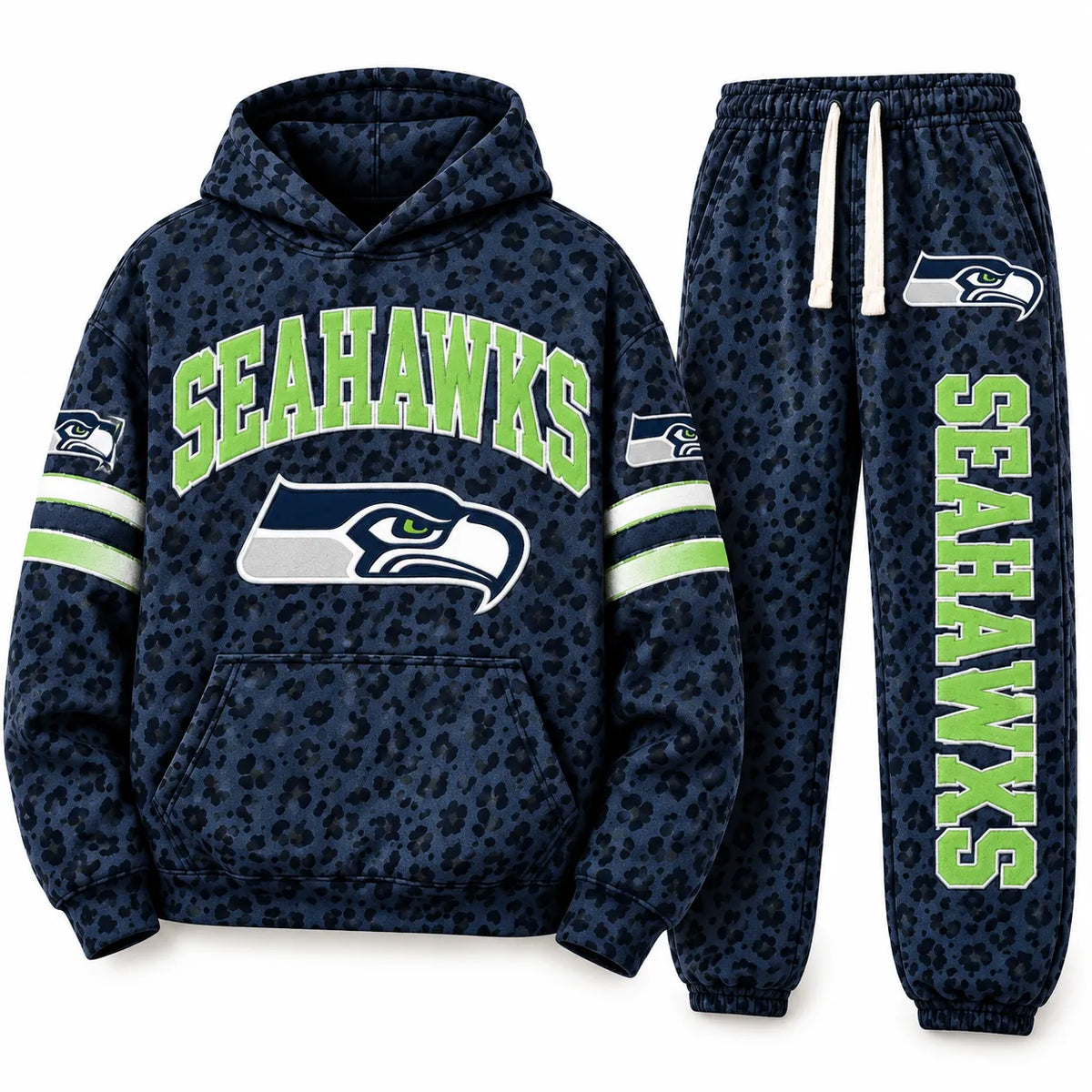 WOMEN’S SEATTLE SEAHAWKS LEOPARD PRINT GRAPHIC HOODIE & JOGGER SET