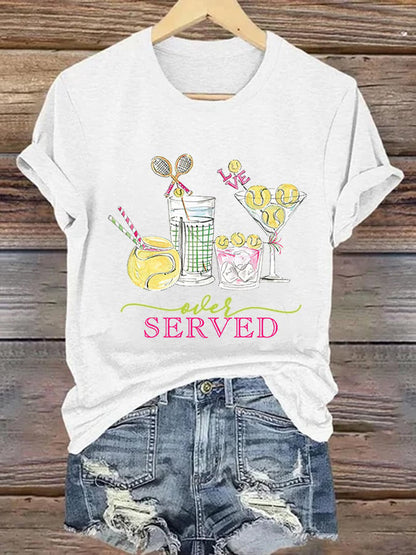Women's Funny Tennis  Tennis Drinks  Print T-Shirt